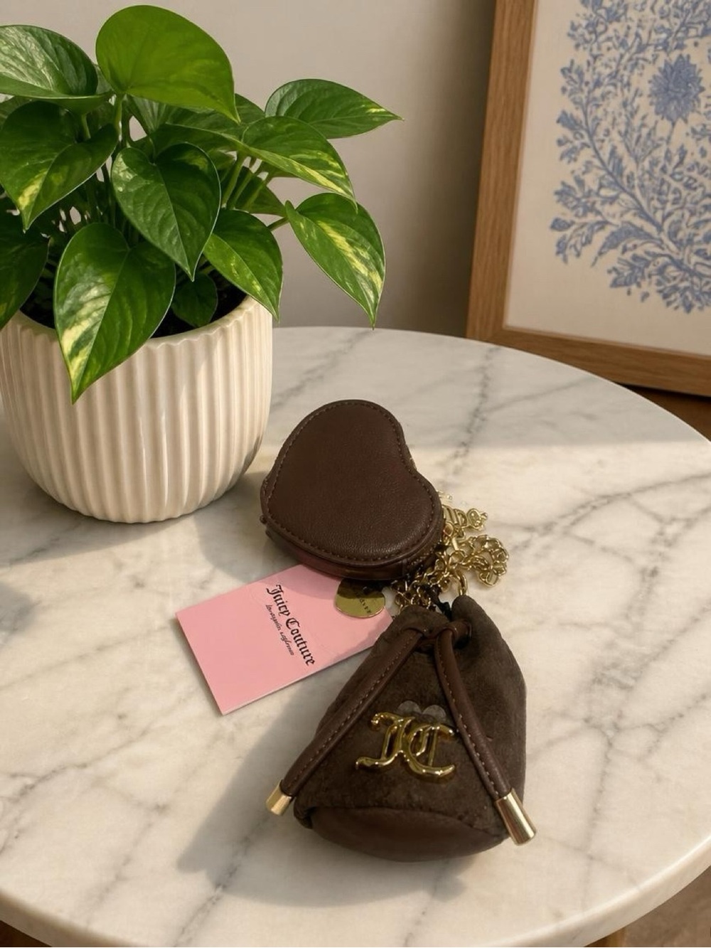 Juicy Couture iced coffee Heart Mini Coin Pouch with Gold Keychain Charm